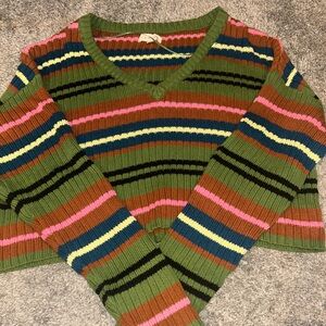 La Hearts Colorful Striped V-Neck Sweater